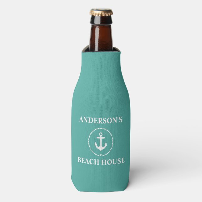 Rafraichisseur De Bouteilles Nautical Beach House Nom de famille Ancre (Bottle Devant)
