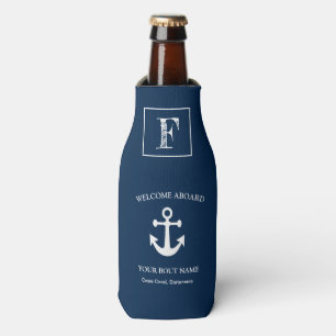 Rafraichisseur De Bouteilles Nautical Navy Blue Welcome Aboard Nom du bateau An