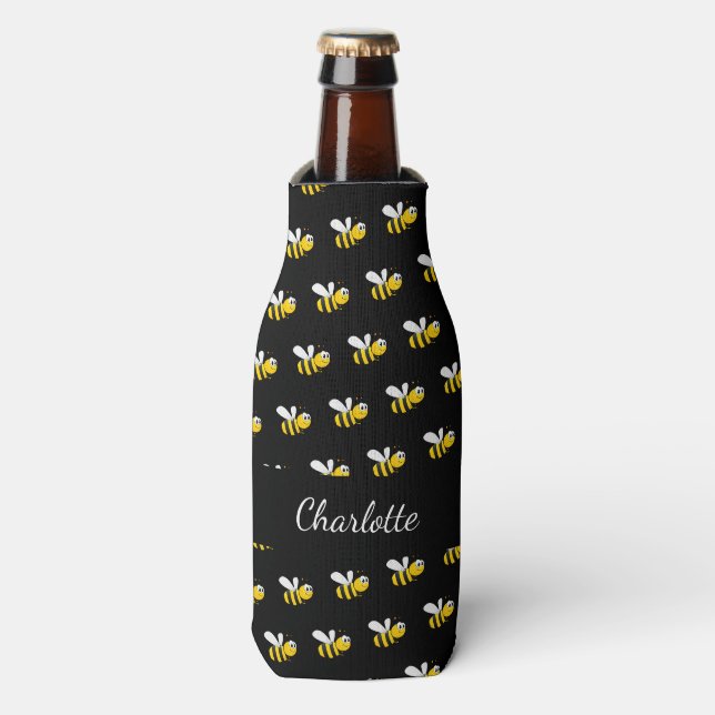 Rafraichisseur De Bouteilles Noir abeilles amusant humour script monogramme (Bottle Devant)