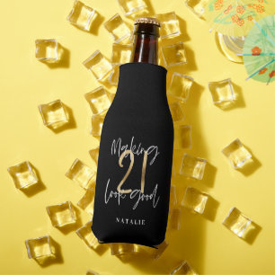 Rafraichisseur De Bouteilles Noir et or 21e anniversaire script moderne design