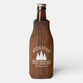 Rafraichisseur De Bouteilles Nom de famille Noël Pins de bois rustique