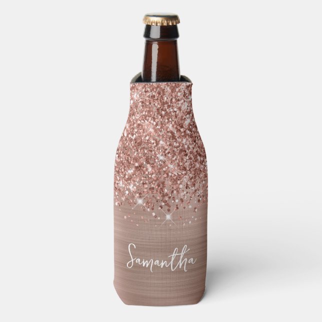 Rafraichisseur De Bouteilles Nom de script Glam Rose Gold Pailleté (Bottle Devant)