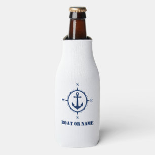 Rafraichisseur De Bouteilles Nom du bateau Ancre de la boussole marine en blanc