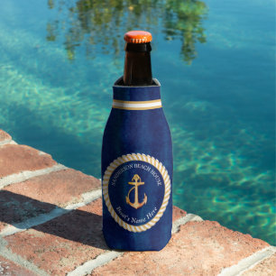 Rafraichisseur De Bouteilles Nom du bateau nautique Ancre Marine bleu et jaune
