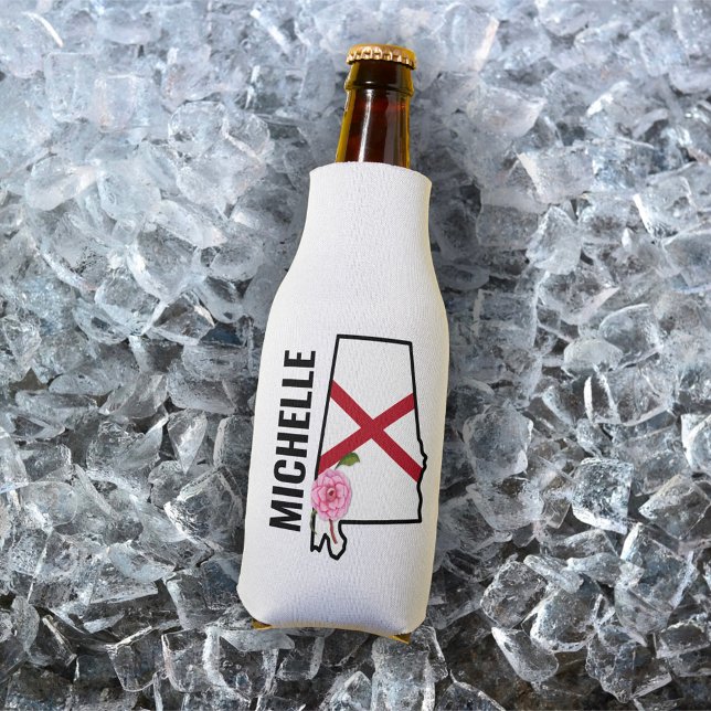 Rafraichisseur De Bouteilles Nom personnalisé Alabama Drapeau et Fleur d'État C (Créateur téléchargé)