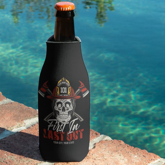 Rafraichisseur De Bouteilles Nom Personnalisé Pompier D'Abord En Dernier Feu De (Créateur téléchargé)