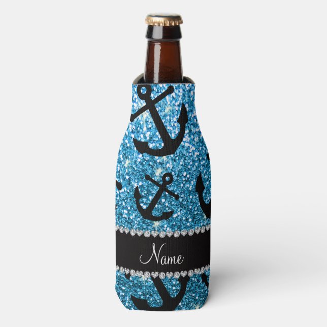 Rafraichisseur De Bouteilles Nom personnalisé sky blue parties scintillant ancr (Bottle Devant)