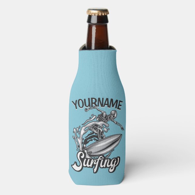 Rafraichisseur De Bouteilles NOM personnalisé Surfer Big Wave Skeleton Surfing (Bottle Devant)