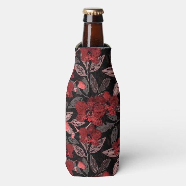 Rafraichisseur De Bouteilles Orchidées rouges sur noir. (Bottle Devant)