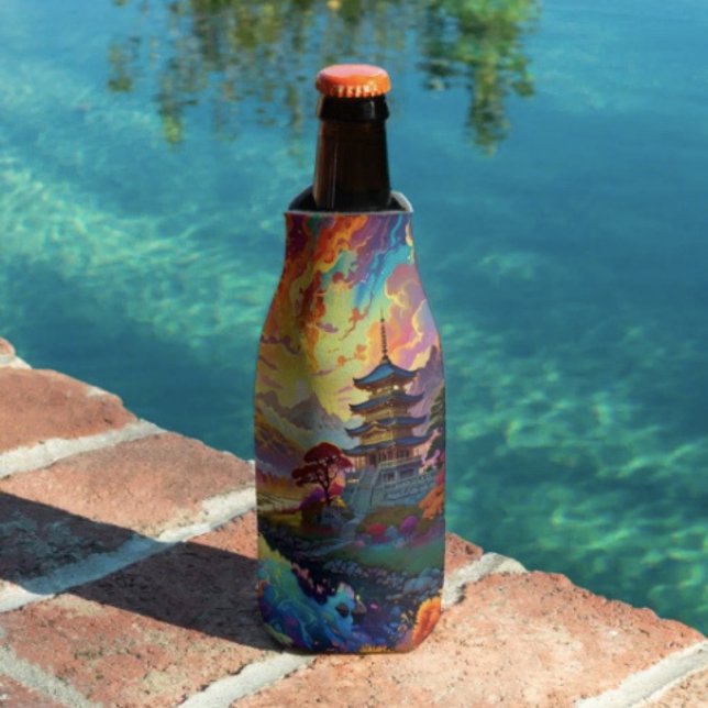 Rafraichisseur De Bouteilles Pagode et paysage coloré  (Vibrant Pagoda  Fantasy Landscape bottle cooler insulated bottle cooler high-density material. )