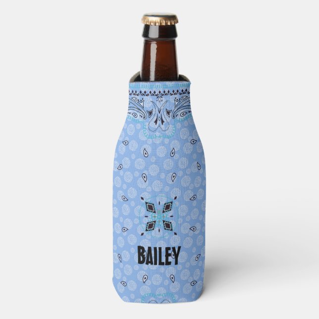 Rafraichisseur De Bouteilles Paisley Bandana Bleu Ouest Imprimer Personnalisé (Bottle Devant)