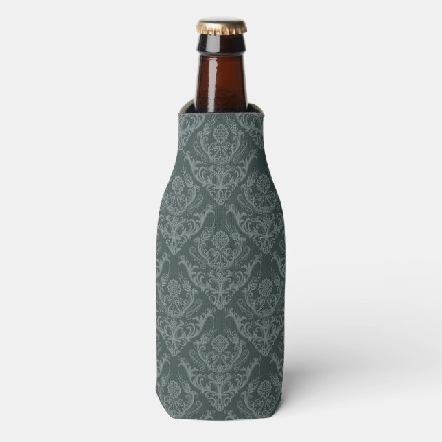 Rafraichisseur De Bouteilles Papier peint vert fleuri damassé de luxe (Bottle Devant)