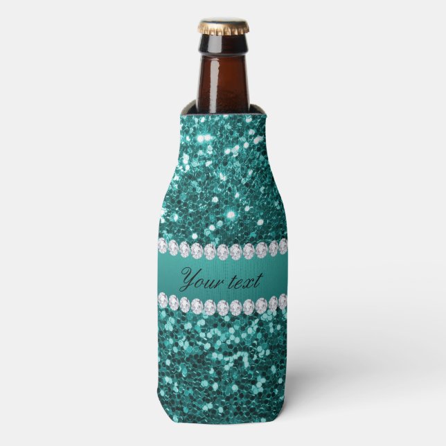 Rafraichisseur De Bouteilles Parties scintillant et diamants Turquoises chic (Bottle Devant)