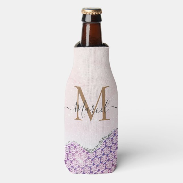 Rafraichisseur De Bouteilles Personnaliser le nom Trendy Pink Purple Silver Aga (Bottle Devant)