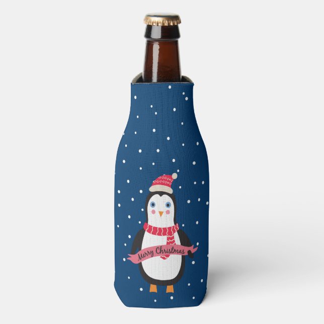 Rafraichisseur De Bouteilles Petit pingouin de Noël mignon "Joyeux Noël" (Bottle Devant)