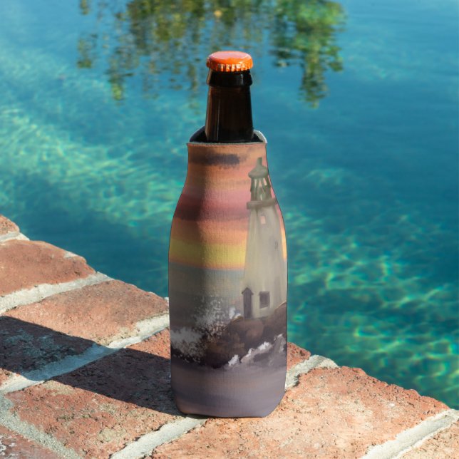 Rafraichisseur De Bouteilles Phare Côtier Avec Ciel Rose Et Orange (Piscine in situ)
