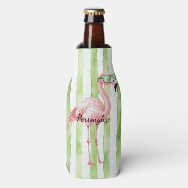 Rafraichisseur De Bouteilles Plage de Flamant rose rose blanc vert (Bottle Devant)
