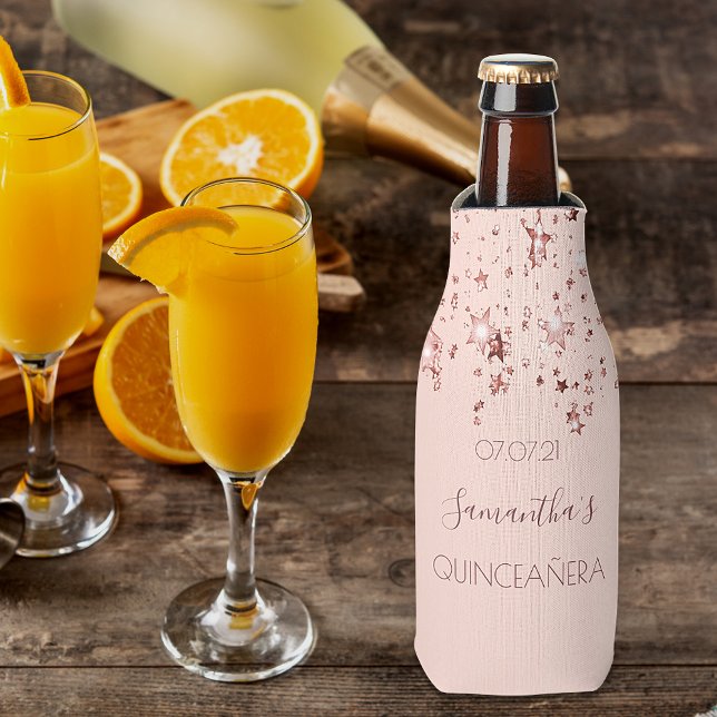 Rafraichisseur De Bouteilles Quinceanera rose or étoile cuivre goutte glitterie (Créateur téléchargé)