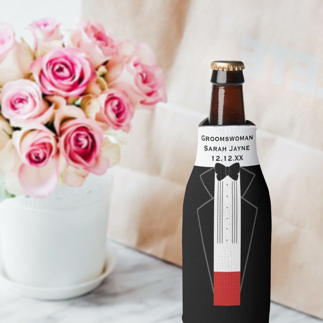 Rafraichisseur De Bouteilles Refroidisseur de bouteille de smoking de mariage p (Just add your Groomswoman's name and wyour wedding date to this tuxedo bottle cooler)