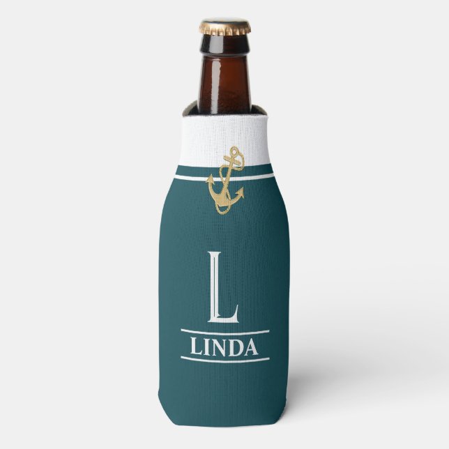 Rafraichisseur De Bouteilles Refroidisseur de bouteille monogrammé bleu vert ma (Bottle Devant)