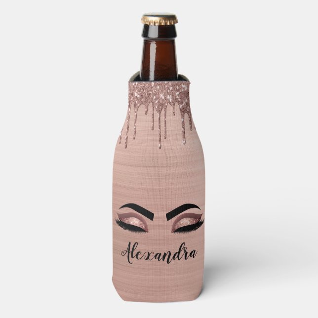 Rafraichisseur De Bouteilles Rose Gold Glitter Sparkle Eyelashes Monogram (Bottle Devant)