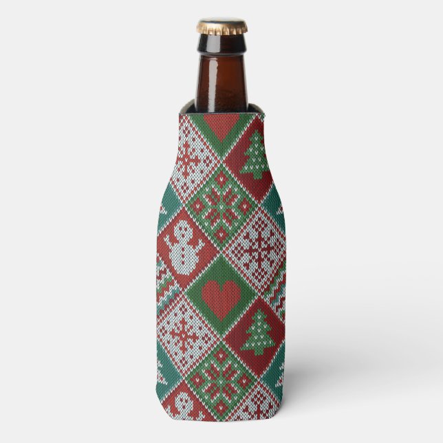 Rafraichisseur De Bouteilles Rouge Vert blanc Faux Knit Motif de Noël (Bottle Devant)