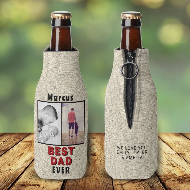 Rafraichisseur De Bouteilles Rustique Meilleur papa Père`s Day 2 Collage photo (Créateur téléchargé)