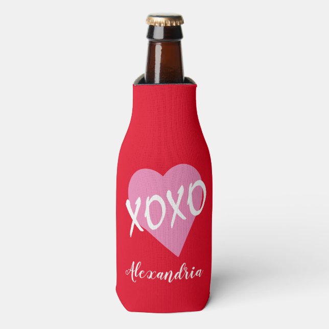 Rafraichisseur De Bouteilles Saint Valentin Coeur rose embrasse les câlins XOXO (Bottle Devant)
