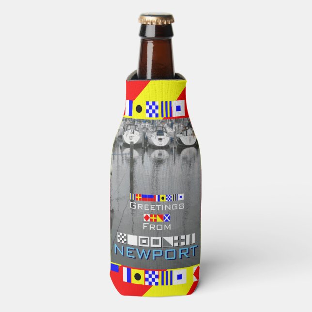 Rafraichisseur De Bouteilles Salutations Newport RI drapeaux nautiques personna (Bottle Devant)