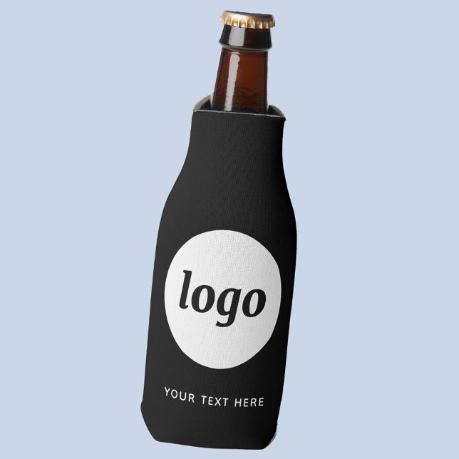 Rafraichisseur De Bouteilles Simple Logo Texte Professionnel Promotionnel Noir (Simple logo with custom text business branding promotional bottle cooler in black and white)