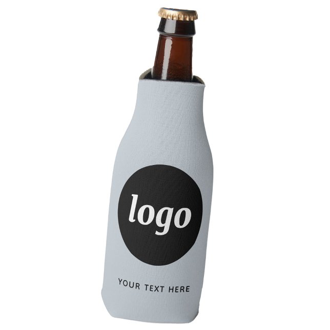 Rafraichisseur De Bouteilles Simple Logo Texte Professionnel Promotionnel Poudr (Simple logo with custom text business branding promotional bottle cooler in pale blue)