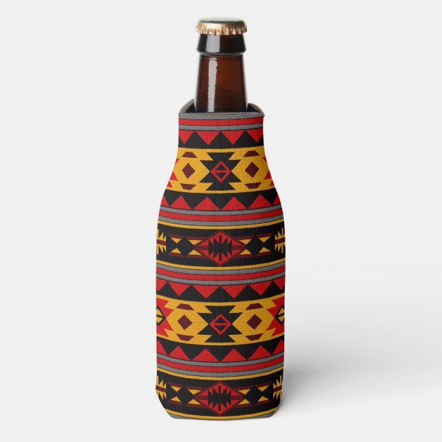 Rafraichisseur De Bouteilles Southwest Design Red Black Gold Tribal Motif (Bottle Devant)