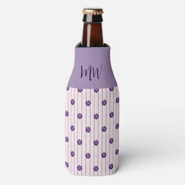 Rafraichisseur De Bouteilles Tirures violettes initiales et fleurs violettes (Bottle Devant)