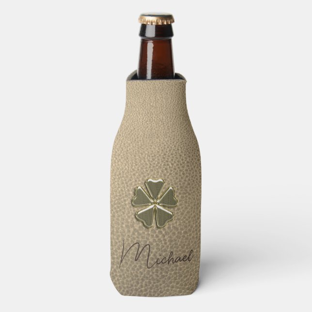 Rafraichisseur De Bouteilles Trèfle élégant Saint-Patrick en cuir (Bottle Devant)