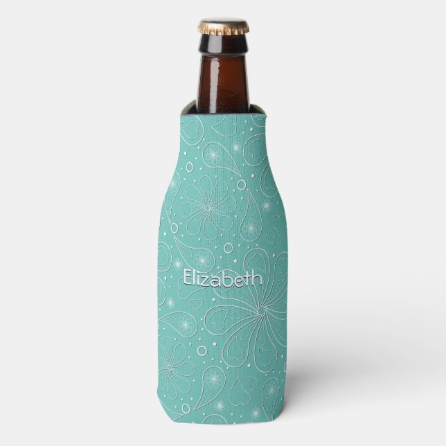 Rafraichisseur De Bouteilles Turquoise Paisley Floral Hearts Motif (Bottle Devant)