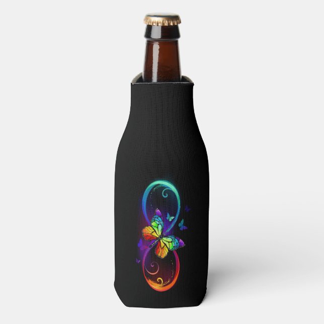 Rafraichisseur De Bouteilles Vibrant infinity with rainbow butterfly on black (Bottle Devant)