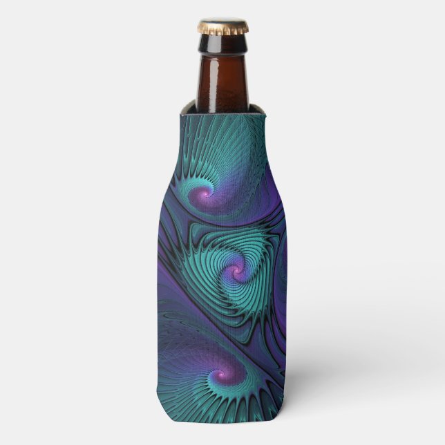 Rafraichisseur De Bouteilles Violet Rencontre Turquoise Moderne Art Fractal Abs (Bottle Devant)