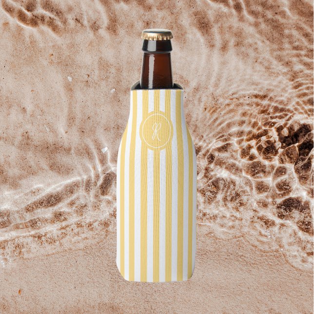 Rafraichisseur De Bouteilles Yellow French Beach Stripe Personnalisé Monogramme (Créateur téléchargé)