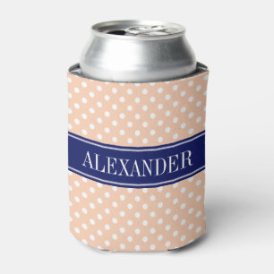 Rafraichisseur De Cannettes Abricot Points Blancs Navy Monogramme Nom
