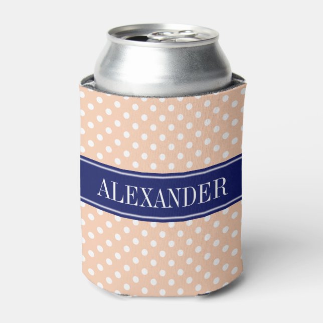 Rafraichisseur De Cannettes Abricot Points Blancs Navy Monogramme Nom (Can devant)