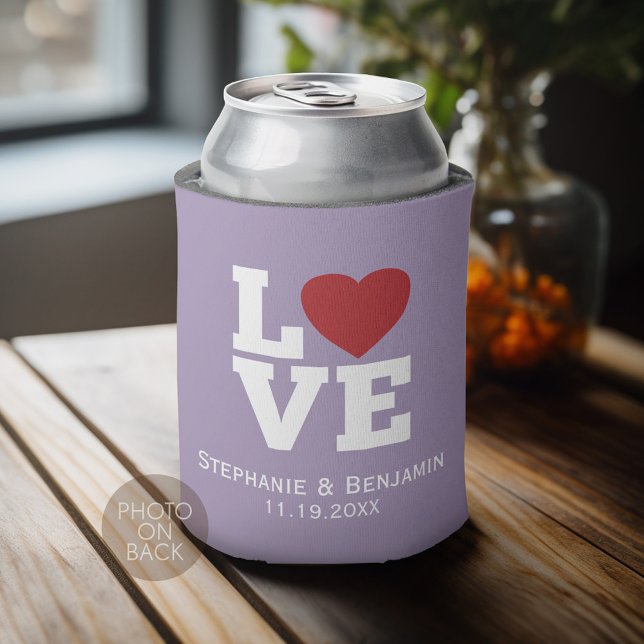Rafraichisseur De Cannettes Amour avec un coeur rouge vif Mariage personnalisé (Personalized Can Cooler for wedding or anniversary party)
