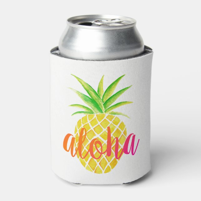 Rafraichisseur De Cannettes Aquarelle d'ananas Monogramme tropical (Can devant)