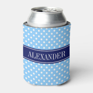 Rafraichisseur De Cannettes Bleu Ciel Blanc Points de Nuit Monogramme de Nom