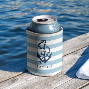Rafraichisseur De Cannettes Bleu nautique et Ancre marine Personnalisée