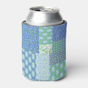 Rafraichisseur De Cannettes Bleu Périwinkle Floral Boho Faux Motif Patchwork