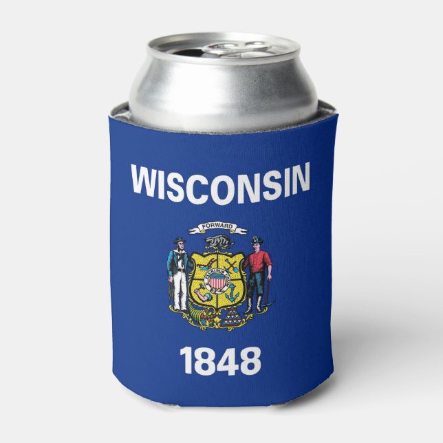 Rafraichisseur De Cannettes Can Cooler avec le drapeau de l'État du Wisconsin, (Can devant)