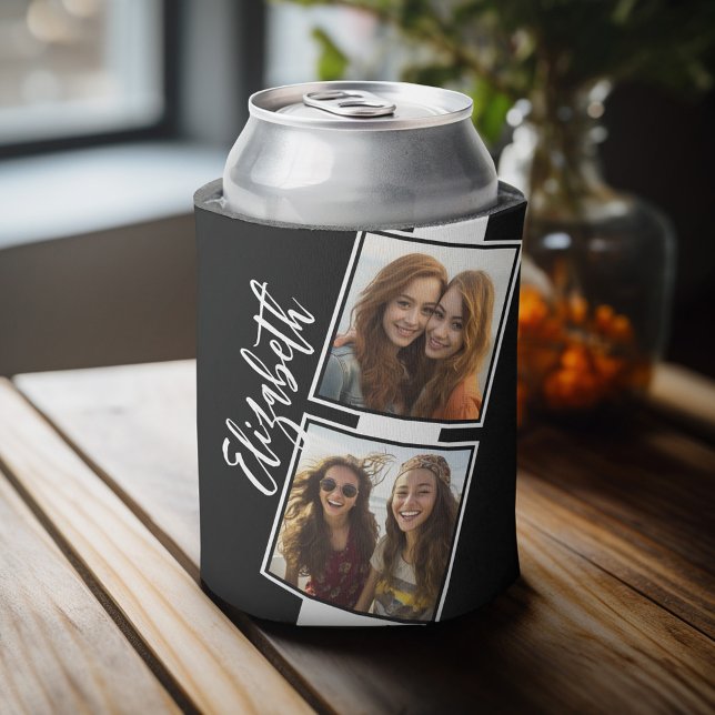 Rafraichisseur De Cannettes Carrés de collection photo noir et blanc Personnal (Celebrate with a personalized can cooler - add 4 photos and your name. Great party favor or gift)