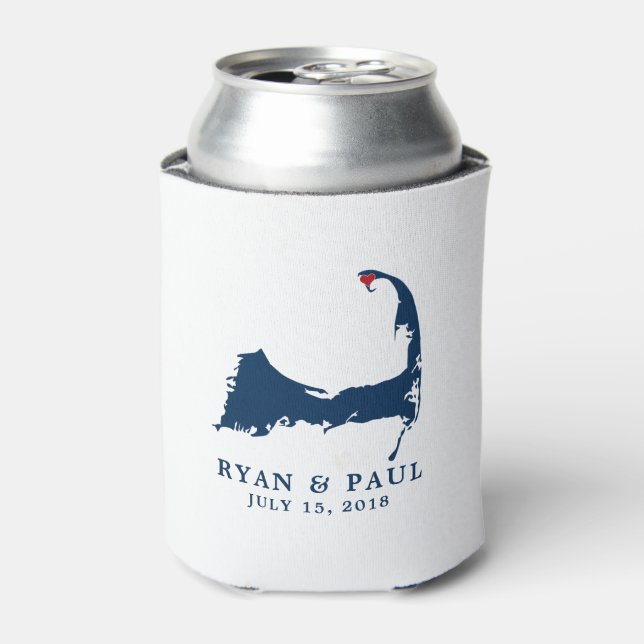 Rafraichisseur De Cannettes Carte du Cap de Provincetown Coeur bleu et rouge (Can devant)