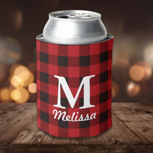 Rafraichisseur De Cannettes chalet Noël Plaid de bison rouge bison (cottage Christmas Red buffalo lumberjack plaid Can Cooler)