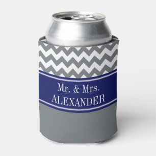 Rafraichisseur De Cannettes Charbon Wht Chevron CB Navy Monogramme Nom